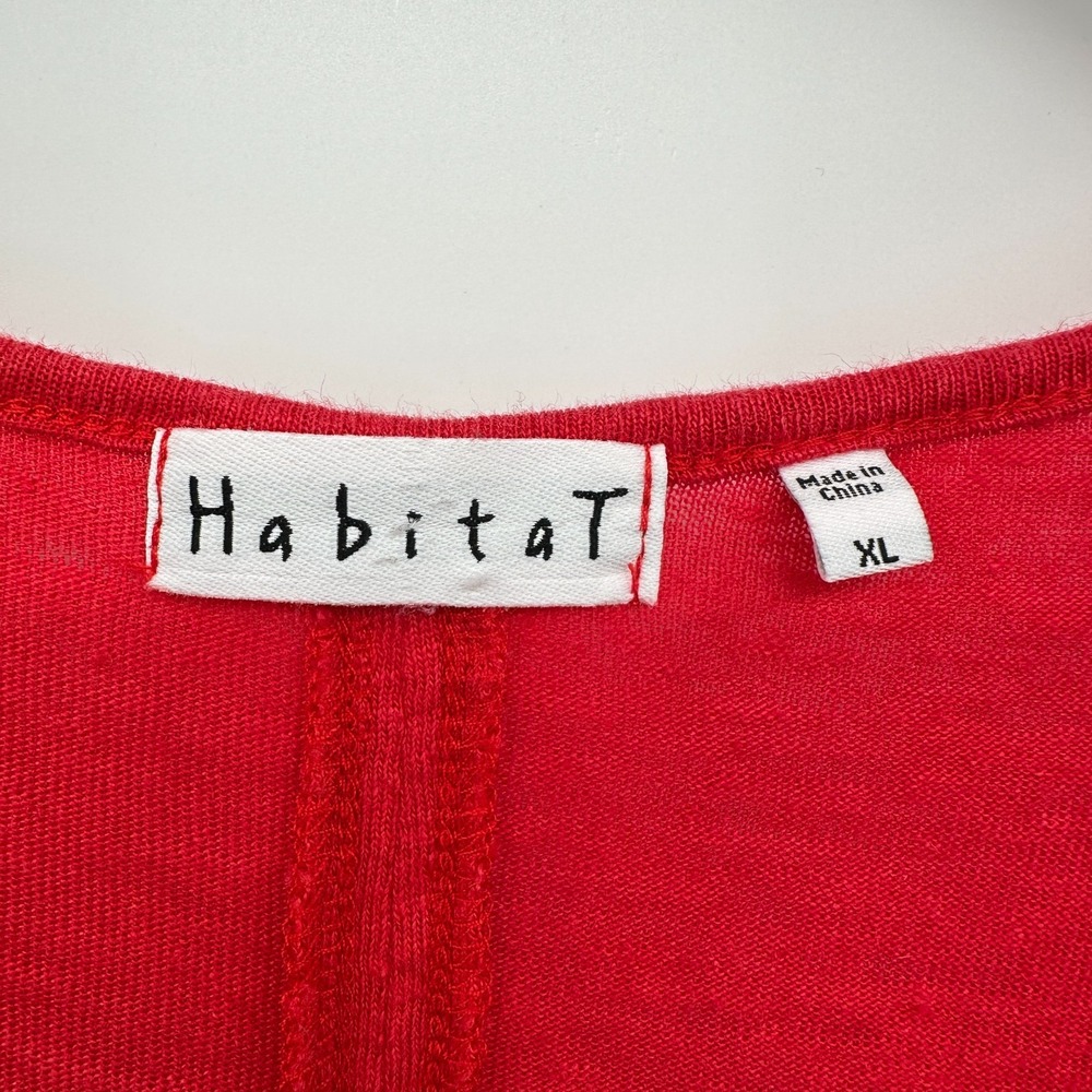 Habitat Top Shirt Blouse Size XL Red 100% Linen Stretch Pockets 3/4 Sleeves Boho - Picture 8 of 12